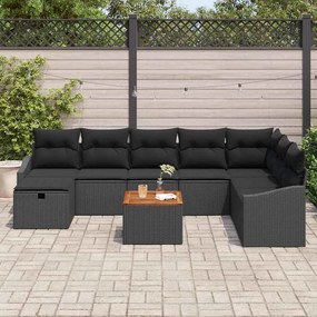 vidaXL Σετ Καναπέ Κήπου με μαξιλάρι 9 pcs Μαύρο Πολυ ράταν