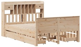 Κρεβάτι Βιβλιοθήκη Χωρίς Στρώμα 140x200 εκ Μασίφ Ξύλο Πεύκο - Καφέ