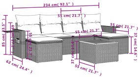 vidaXL Καναπές Σετ 7 Τεμαχίων Μαύρο Συνθετικό Ρατάν με Μαξιλάρια