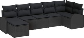 vidaXL Σετ Καναπέ Κήπου με μαξιλάρι 7 pcs Μαύρο Πολυ ράταν