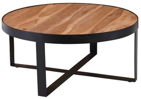 OVEN-W Τραπεζάκι Σαλονιού Καθιστικού, Μέταλλο Βαφή Μαύρο, Ξύλο Ακακία Φυσικό