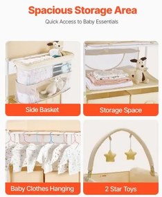 VEVOR Foldable Baby Changing Diaper Station with Side Basket &amp; Hanging Rod Beige