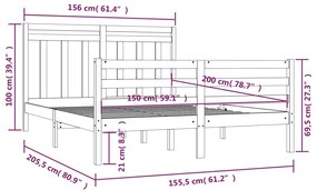 vidaXL Πλαίσιο Κρεβατιού 150 x 200 εκ. Μασίφ Ξύλο King Size