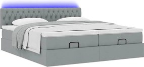 vidaXL Οθωμανικό κρεβάτι με στρώματα &amp; LEDs Ανοιχτό γκρι ύφασμα