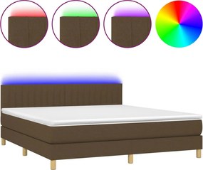 vidaXL Κρεβάτι Boxspring με Στρώμα &amp; LED Σκ.Καφέ 180x200εκ. Υφασμάτινο