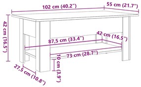 Τραπεζάκι Σαλονιού Όψη Παλαιού Ξύλου 102x55x42εκ. Επεξεργ. Ξύλο - Καφέ