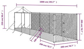 Κλουβί Σκύλου Εξ. Χώρου με Οροφή Ασημί 2x10x2,5 μ. Γαλβ. Ατσάλι - Ασήμι