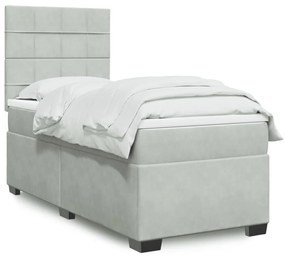 vidaXL Κρεβάτι Boxspring με Στρώμα Ανοιχτό Γκρι 90x200 εκ. Βελούδινο