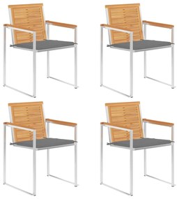 Καρέκλες Κήπου 4 τεμ. από Μασίφ Ξύλο Teak με Μαξιλάρια