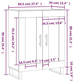 Ντουλάπι Γκρι Sonoma 69,5 x 34 x 90 εκ. από Επεξεργασμένο Ξύλο - Γκρι