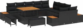 vidaXL Σετ Καναπέ Κήπου με μαξιλάρι 13 pcs Μαύρο Πολυ ράταν