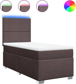 vidaXL Κρεβάτι Boxspring με Στρώμα Σκούρο Καφέ 90x190 εκ. Υφασμάτινο