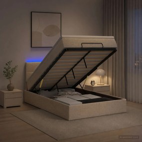 vidaXL Κρεβάτι Ottoman με Στρώμα και LED Κρεμ 120 x 190 cm Ύφασμα