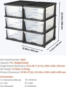 VEVOR 2 Pack Plastic Storage Drawers Storage Dresser Organizer Bins 6 Drawers