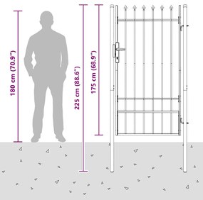 vidaXL Πύλη Φράχτη Γκρι 100 x 175 cm Χάλυβας με Επικάλυψη Πούδρας