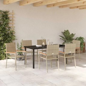 vidaXL Σέτ φαγητού για κήπο 7 pcs Μπεζ Πολυ ράταν