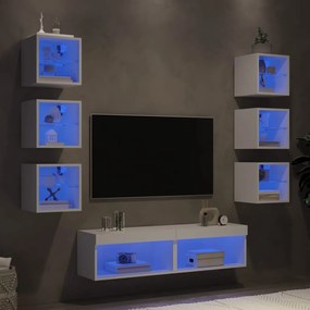 vidaXL Έπιπλα Τοίχου Τηλεόρασης 8 τεμ LED Λευκά από Επεξεργασμένο Ξύλο