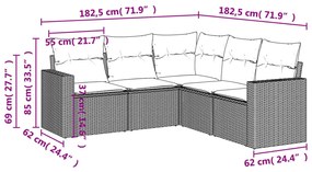 vidaXL Σετ Καναπέ Κήπου 5 Τεμαχίων Μαύρο Συνθετικό Ρατάν με Μαξιλάρια