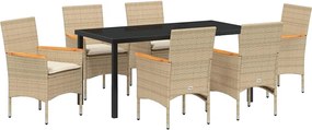 vidaXL Σέτ φαγητού για κήπο 7 pcs Μπεζ συνθετικό ρατάν