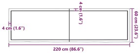 Ράφι Τοίχου Σκούρο Καφέ 220x60x(2-4) εκ. Επεξ. Μασίφ Ξύλο Δρυός - Καφέ