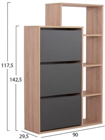 Παπουτσοθήκη Robben Μελαμίνη Σε Ανθρακή-Oak 90x29.5x142.5Υεκ.