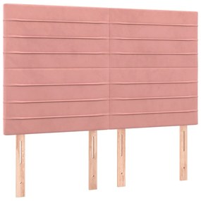 vidaXL Κρεβάτι Boxspring με Στρώμα &amp; LED Ροζ 140x190 εκ. Βελούδινο