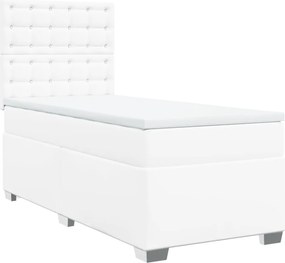 vidaXL Κρεβάτι Boxspring με Στρώμα Λευκό 90x200εκ. από Συνθετικό Δέρμα