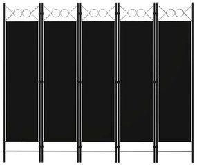 Διαχωριστικό Δωματίου με 5 Πάνελ Μαύρο 200 x 180 εκ. - Μαύρο