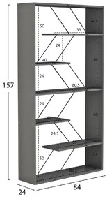 ΒΙΒΛΙΟΘΗΚΗ TARS HM2240.20 ΓΚΡΙ ΜΕΛΑΜΙΝΗ-ΜΑΥΡΕΣ ΜΕΤΑΛΛΙΚΕΣ ΒΕΡΓΕΣ 84x24x157Υεκ.