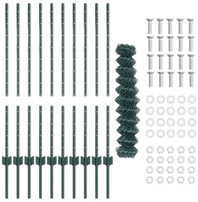 vidaXL Φράκτης Chain Link  με 10 U Πόλους Πράσινος 1x10 μ Ατσάλι