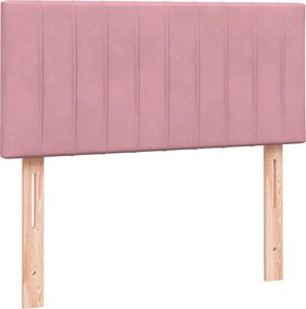 vidaXL Box Spring κρεβάτι με στρώμα ροζ 90x210 εκ. Βελούδινο