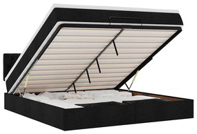 vidaXL Οθωμανικό κρεβάτι με στρώμα & LEDs Μαύρο ύφασμα 160x200cm
