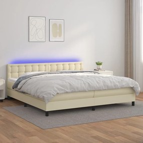 vidaXL Κρεβάτι Boxspring με Στρώμα & LED Κρεμ 200x200 εκ. Συνθ. Δέρμα