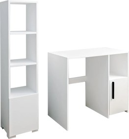 Study Desk &amp; Bookshelf Kuzey Set - White White