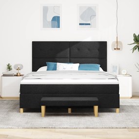 vidaXL Κρεβάτι Με Στρώμα & Πάγκο Μαύρο 180x200 εκ. Ύφασμα