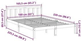 ΠΛΑΙΣΙΟ ΚΡΕΒΑΤΙΟΥ ΜΑΚΡΥ ΧΩΡΙΣ ΣΤΡΩΜΑ 160X220 ΕΚ ΜΑΣΙΦ ΠΕΥΚΟ 852450