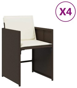 vidaXL Καρέκλες Κήπου 4 τεμ. Καφέ Συνθ. Ρατάν Μαξιλάρια