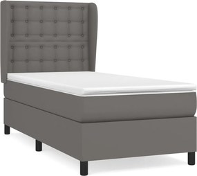 vidaXL Κρεβάτι Boxspring με Στρώμα Γκρι 90x200 εκ. από Συνθετικό Δέρμα