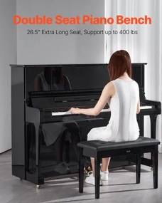 VEVOR Duet Piano Keyboard Bench Storage Padded Seat Wooden Vanity Bookcase Stool