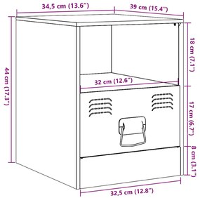 Κομοδίνο Πράσινο Λαδί 34,5x39x44 εκ. από Χάλυβα - Πράσινο