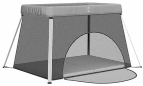 vidaXL Παρκοκρέβατο Βρεφικό με Στρώμα Ανοιχτό Γκρι από Λινό Ύφασμα