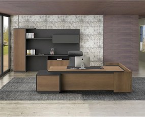 PROLINE Γραφείο Αριστερή Γωνία Απόχρωση Καρυδί Δρυς - Μαύρο   1τμχ