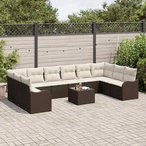 vidaXL Σετ Καναπέ Κήπου 11 pcs Καφέ και Λευκό συνθετικό ρατάν