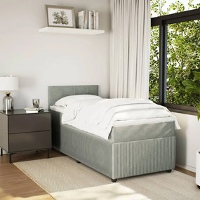 vidaXL Κρεβάτι Boxspring με Στρώμα Ανοιχτό Γκρι 90x190 εκ. Βελούδινο