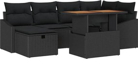 vidaXL Σετ Καναπέ Κήπου 7 pcs Μαύρο συνθετικό ρατάν