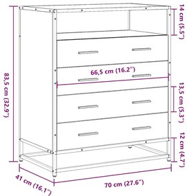 Συρταριέρα Μαύρη 70x41x83,5 εκ. από Επεξεργασμένο Ξύλο - Μαύρο