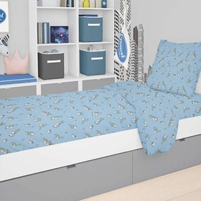 Σεντόνια Παιδικά Σετ 3τμχ Εμπριμέ Birds 14 Sky Blue DimCol Single 160x240cm 100% Βαμβακερή Φανέλα