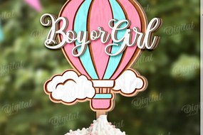 Σετ των 2 Intra απο ξύλο plywood 3mm-4mm πάχος 3D Gender Reveal Cake Topper Cut Δίασταση 30x20 cm INTRAFABR-123360906