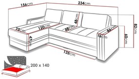 Γωνιακός Καναπές Providence 121, Λειτουργία ύπνου, Αποθηκευτικός χώρος, 234x156x82cm, 129 kg, Πόδια: Πλαστική ύλη | Epipla1.gr