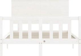 vidaXL Πλαίσιο Κρεβατιού με Κεφαλάρι Λευκό Μασίφ Ξύλο Small Double
